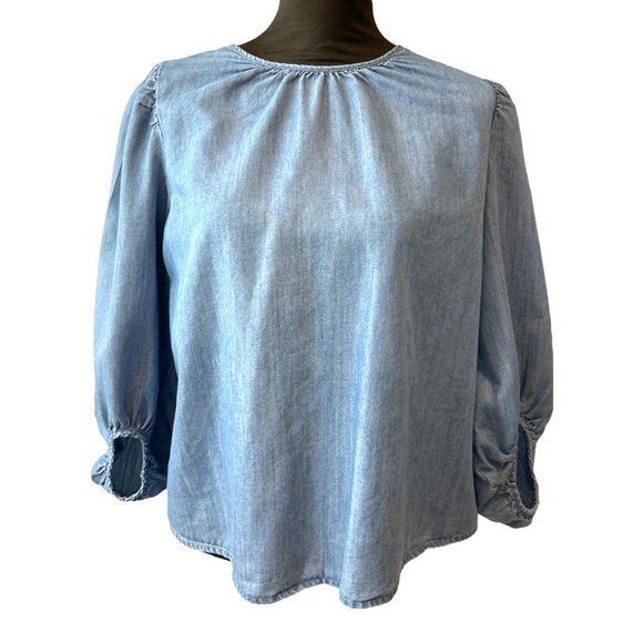 Denim bell sleeve pull over shirt - Picture 2 of 4